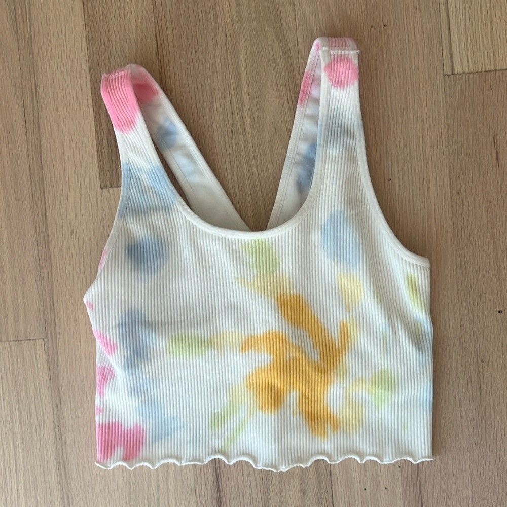 Spiritual Gangster Amor tie-dye ribbed crop workout bra top XS S